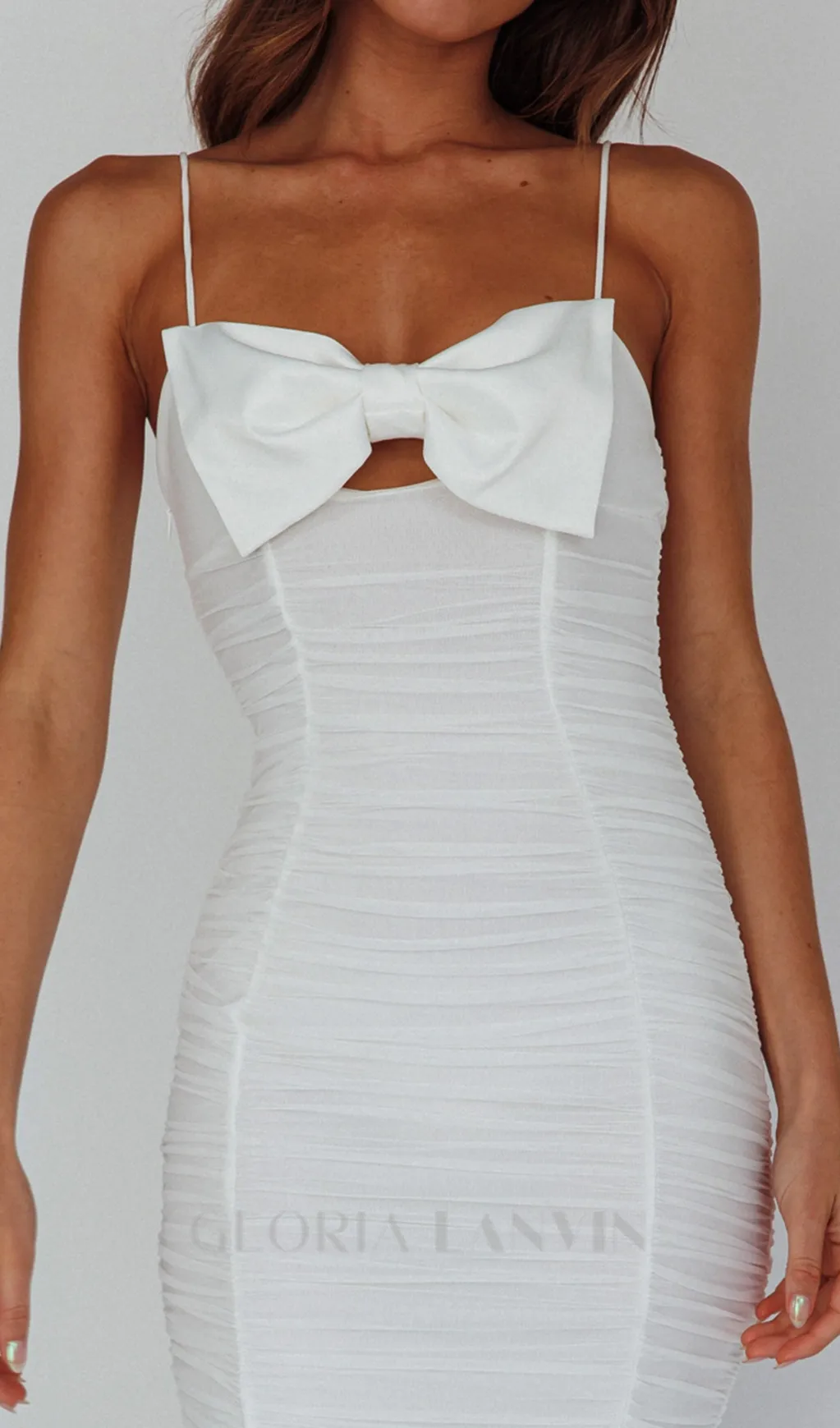 bow ruched midi dress in white Gloria Lanvin
