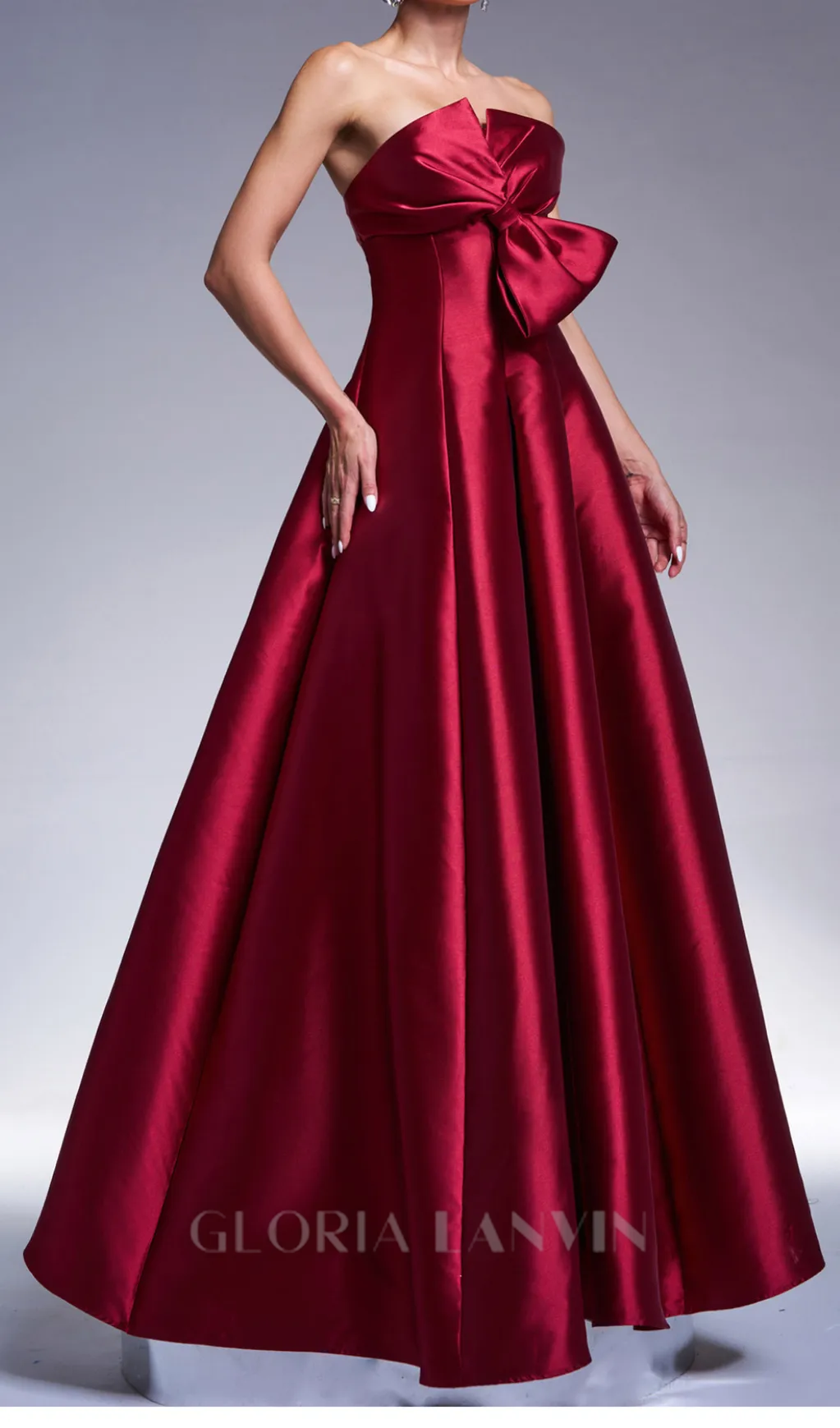 bow satin maxi dress in burgundy Gloria Lanvin