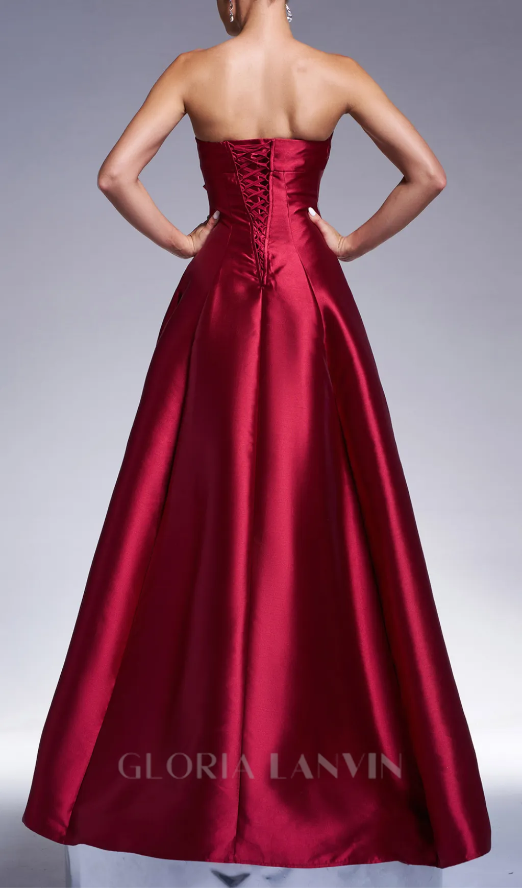 bow satin maxi dress in burgundy Gloria Lanvin