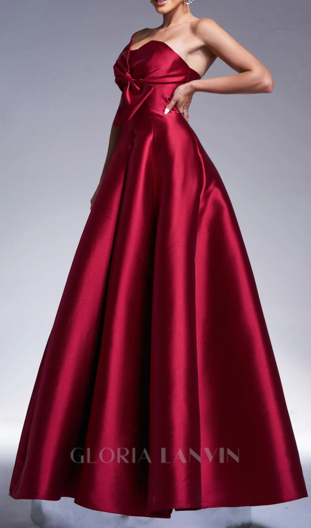 bow satin maxi dress in burgundy Gloria Lanvin