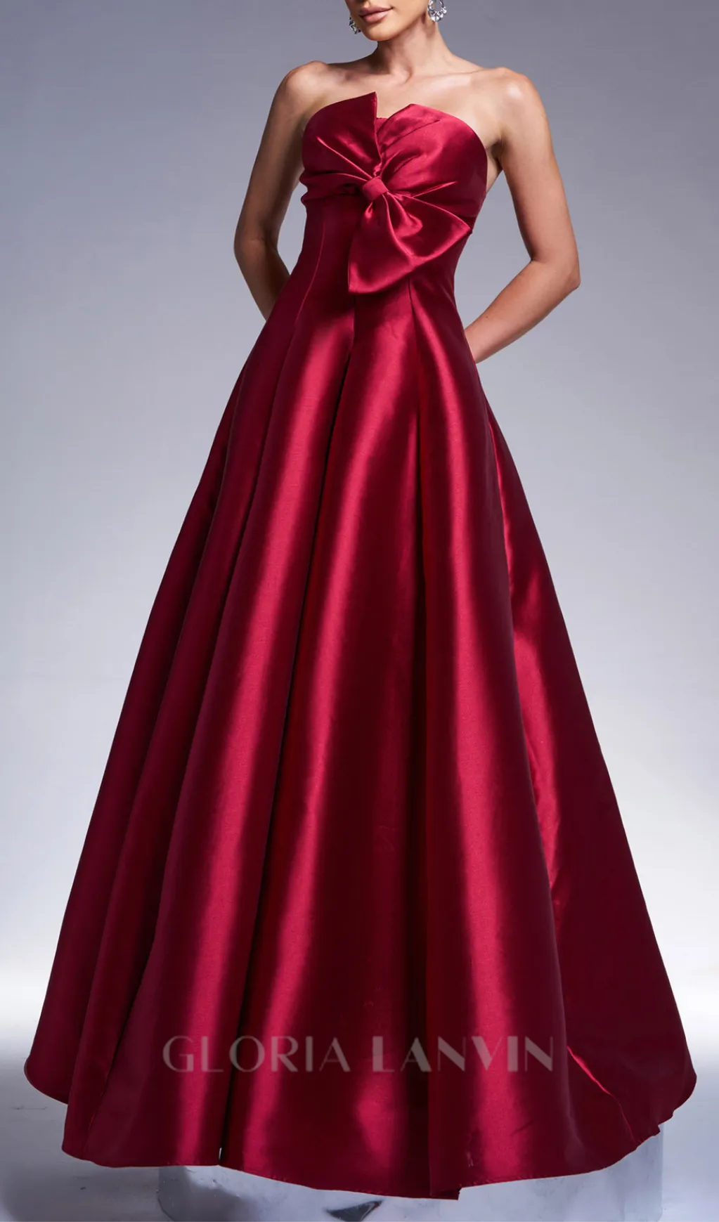 bow satin maxi dress in burgundy Gloria Lanvin