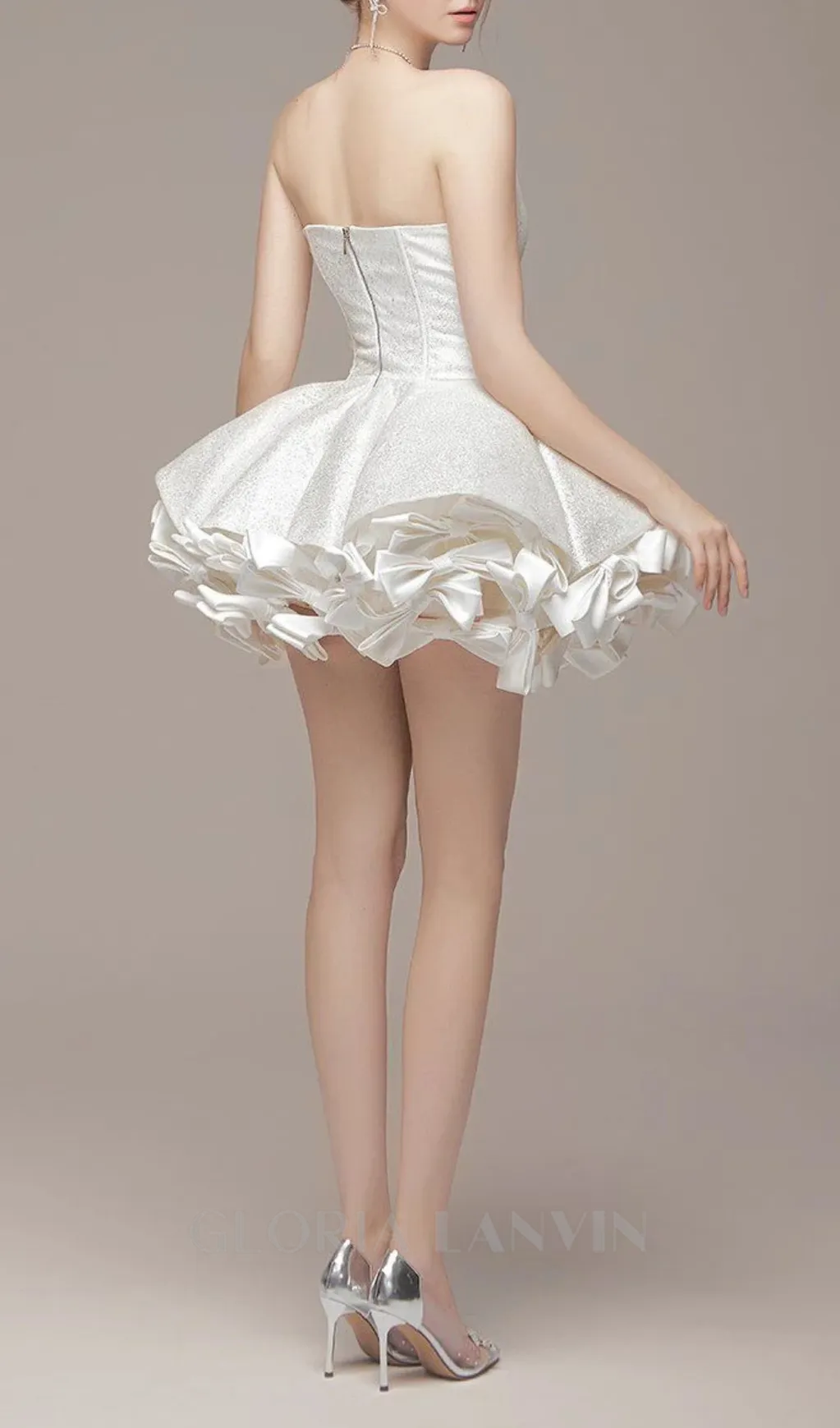bow trim strapless mini dress in white Gloria Lanvin