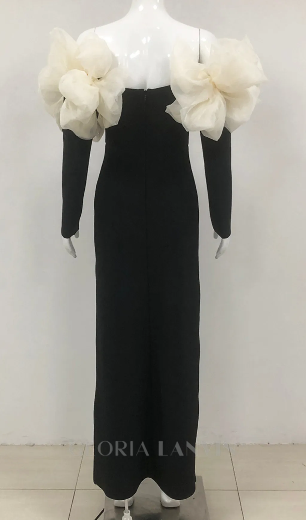 bowknot floral-shape embellished maxi dress in black Gloria Lanvin