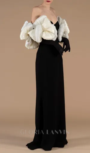 bowknot floral-shape embellished maxi dress in black Gloria Lanvin