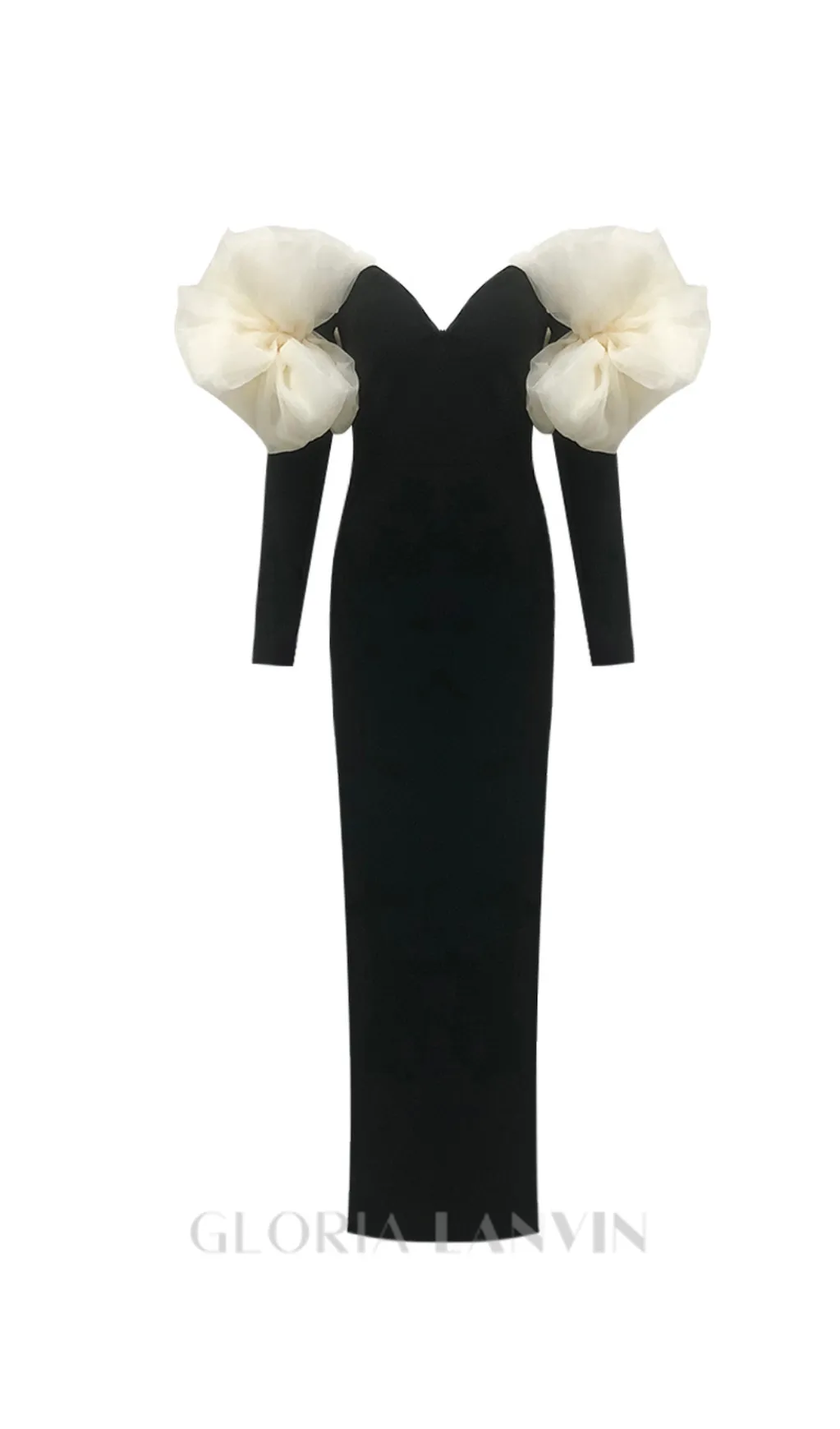 bowknot floral-shape embellished maxi dress in black Gloria Lanvin