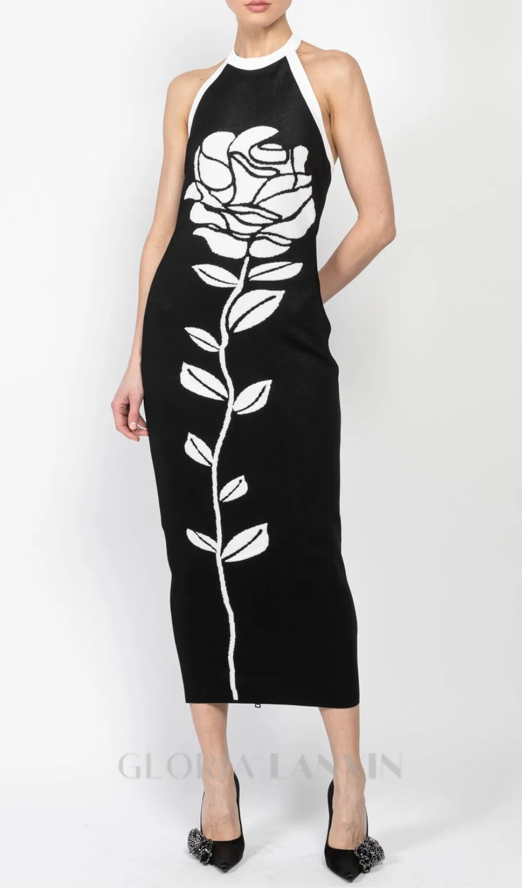 BRIDGET FLORAL JACQUARD OPEN BACK MIDI DRESS Gloria Lanvin