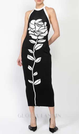 BRIDGET FLORAL JACQUARD OPEN BACK MIDI DRESS Gloria Lanvin