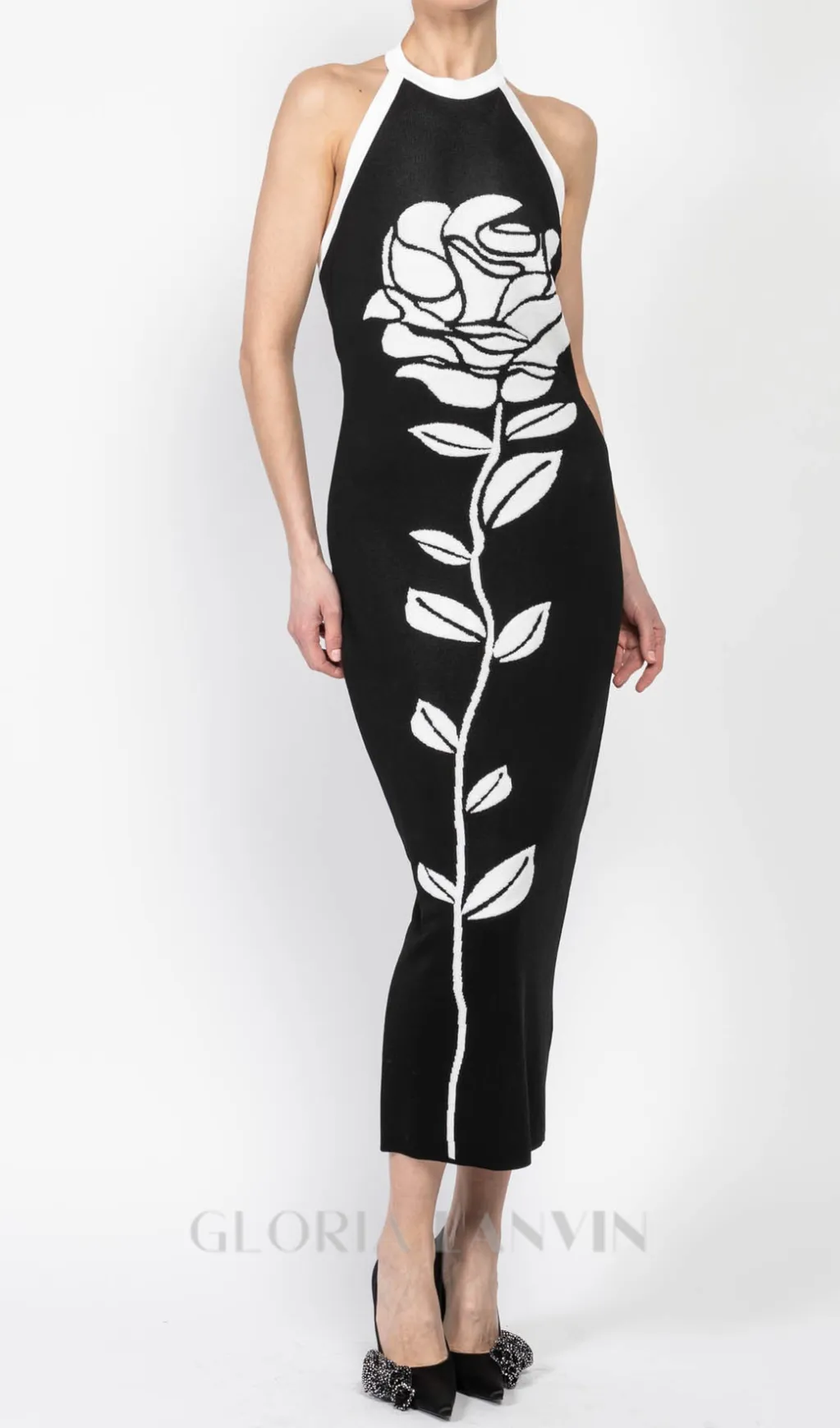 BRIDGET FLORAL JACQUARD OPEN BACK MIDI DRESS Gloria Lanvin