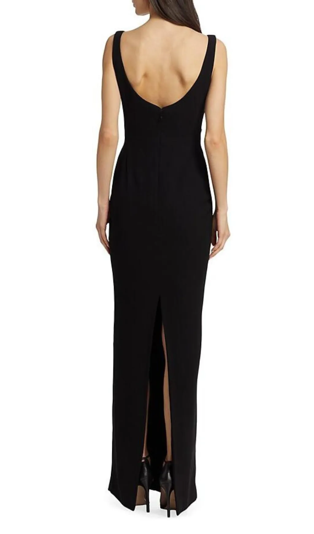 BROOCH-EMBELLISHED SCOOPNECK GOWN IN BLACK Gloria Lanvin
