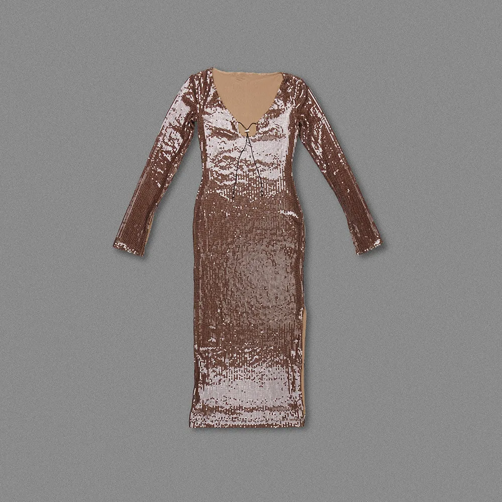 BROWN CUT OUT SEQUIN MAXI DRESS Gloria Lanvin