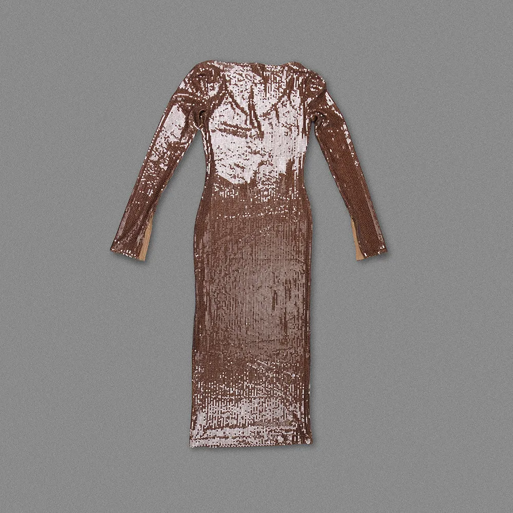 BROWN CUT OUT SEQUIN MAXI DRESS Gloria Lanvin
