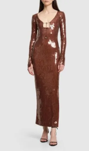 BROWN CUT OUT SEQUIN MAXI DRESS Gloria Lanvin