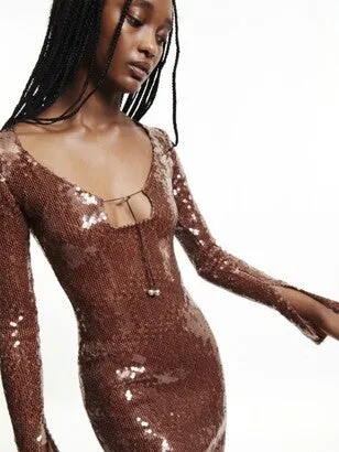 BROWN CUT OUT SEQUIN MAXI DRESS Gloria Lanvin