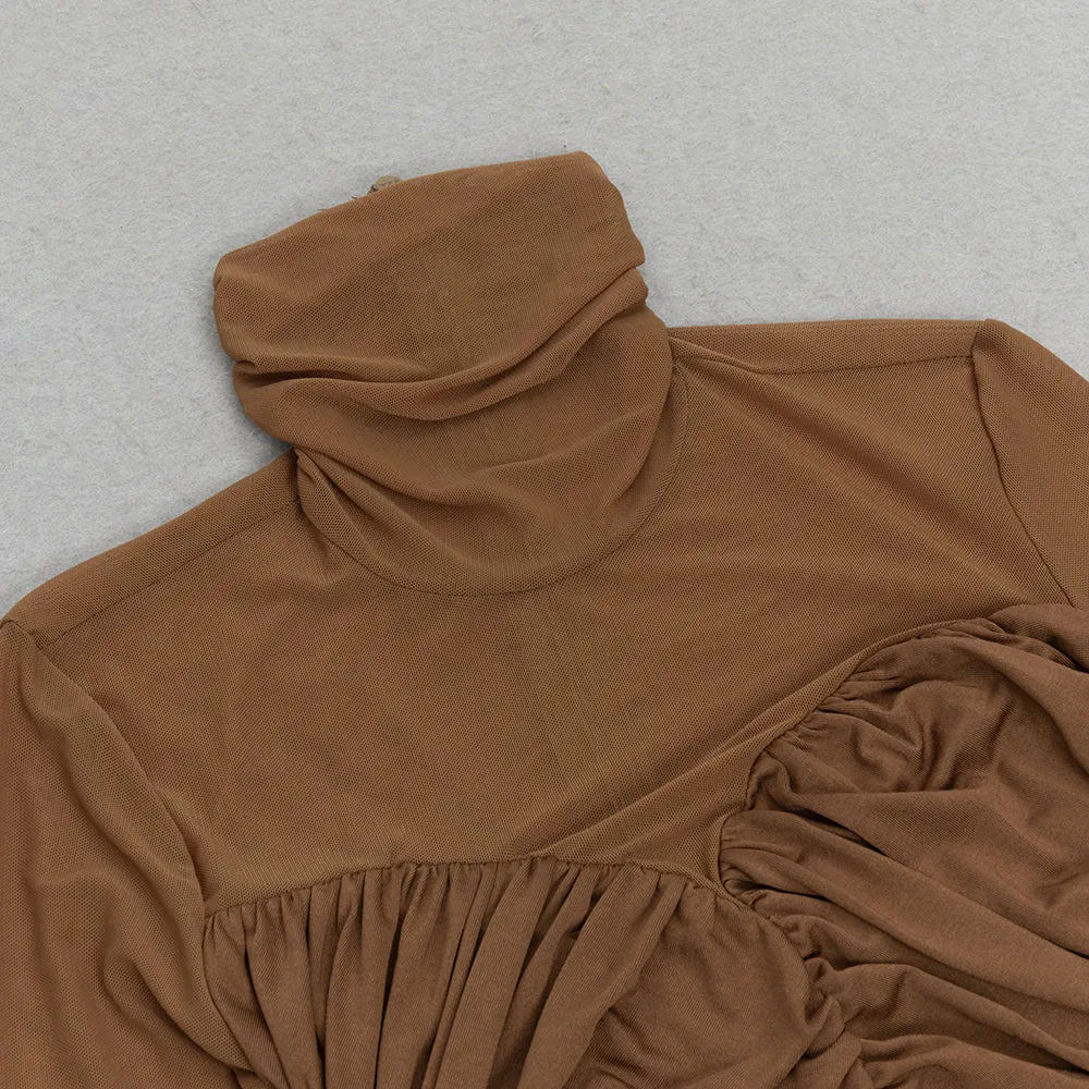 BROWN FIGURE-HUGGING RUCHED MAXI DRESS Gloria Lanvin