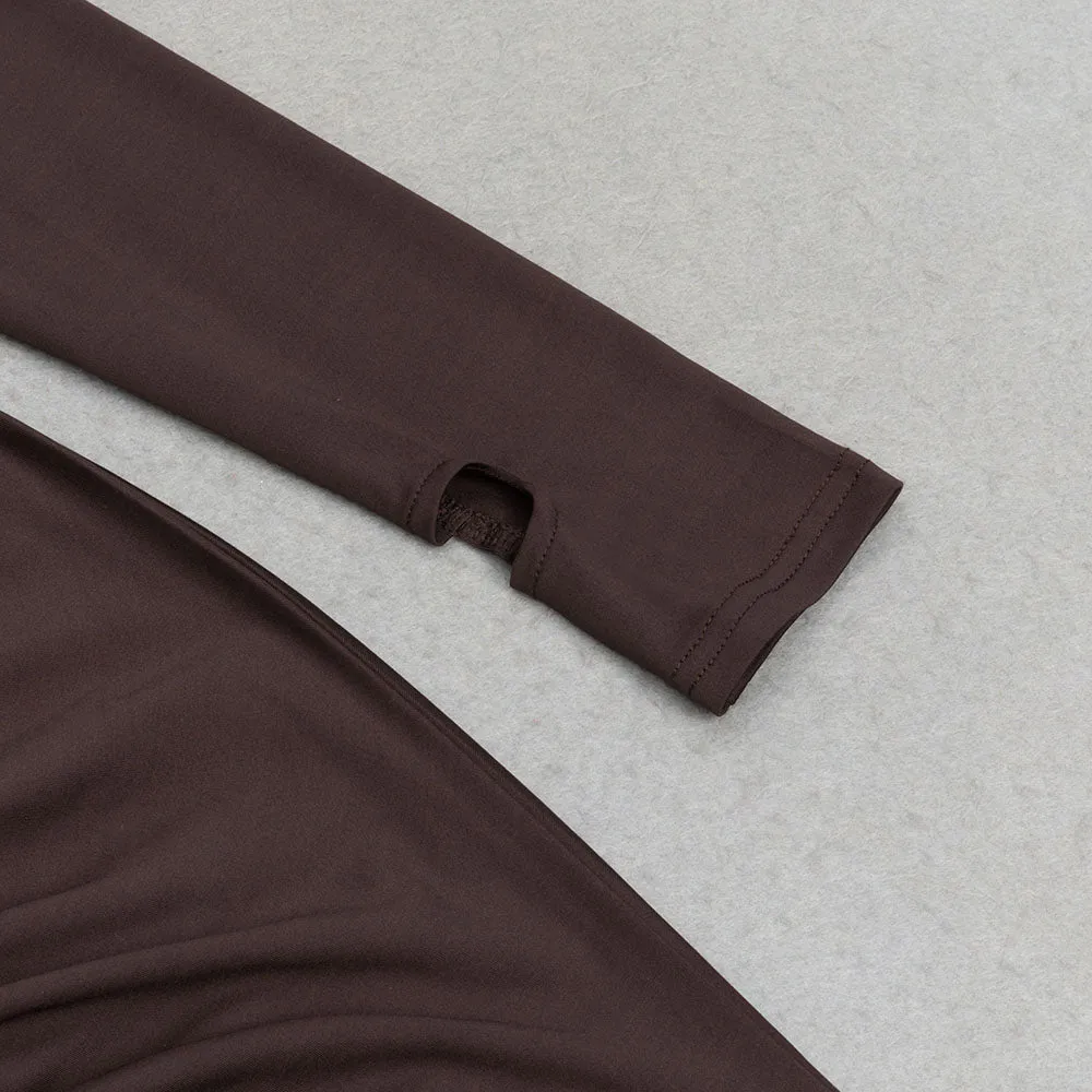 BROWN SLIT RUCHED MIDI DRESS Gloria Lanvin