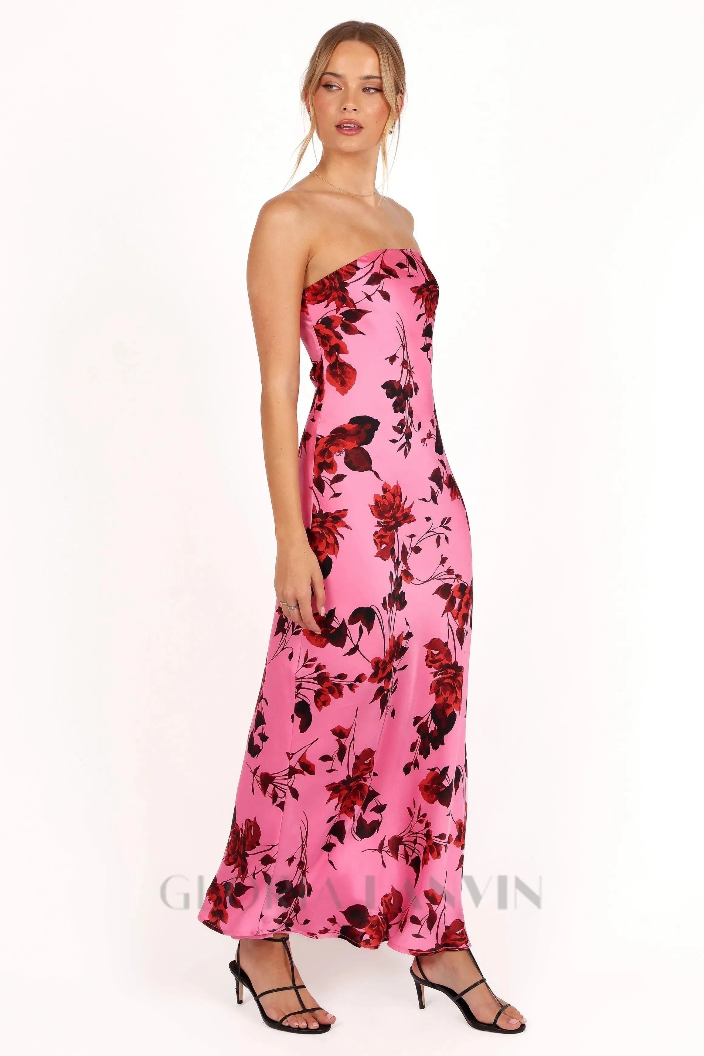 bryden strapless maxi dress in rose pink Gloria Lanvin