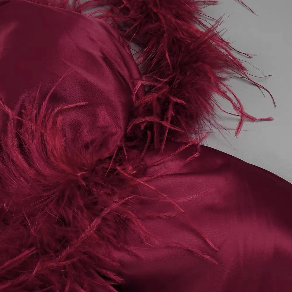 burgundy feather embellished strapless mini dress Gloria Lanvin