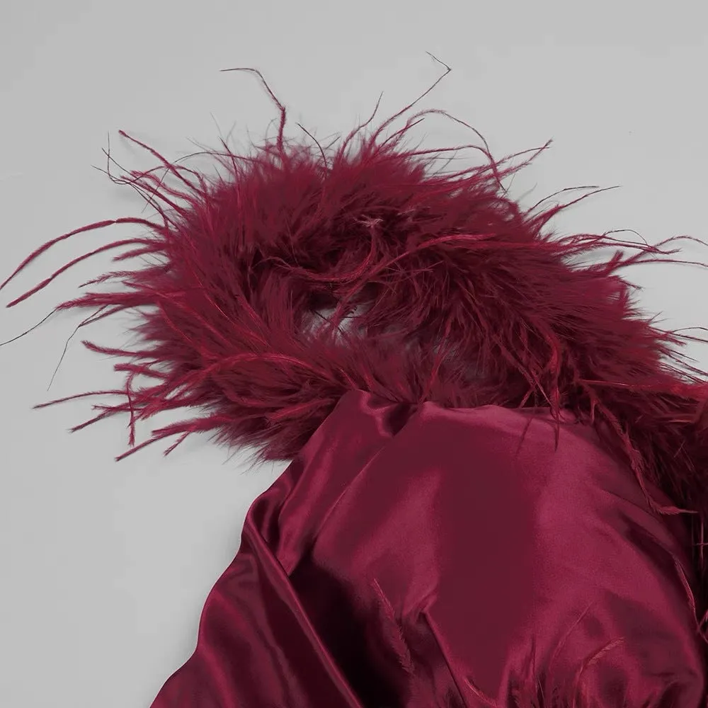 burgundy feather embellished strapless mini dress Gloria Lanvin