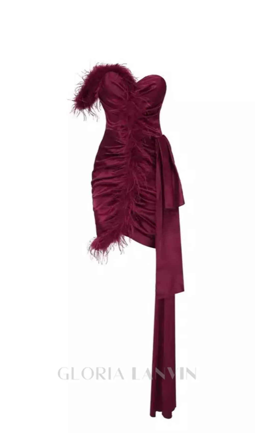 burgundy feather embellished strapless mini dress Gloria Lanvin