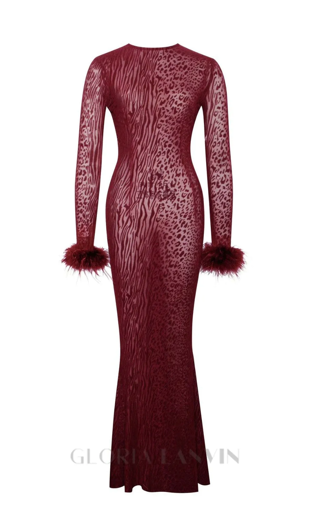 burgundy mesh feather maxi dress Gloria Lanvin