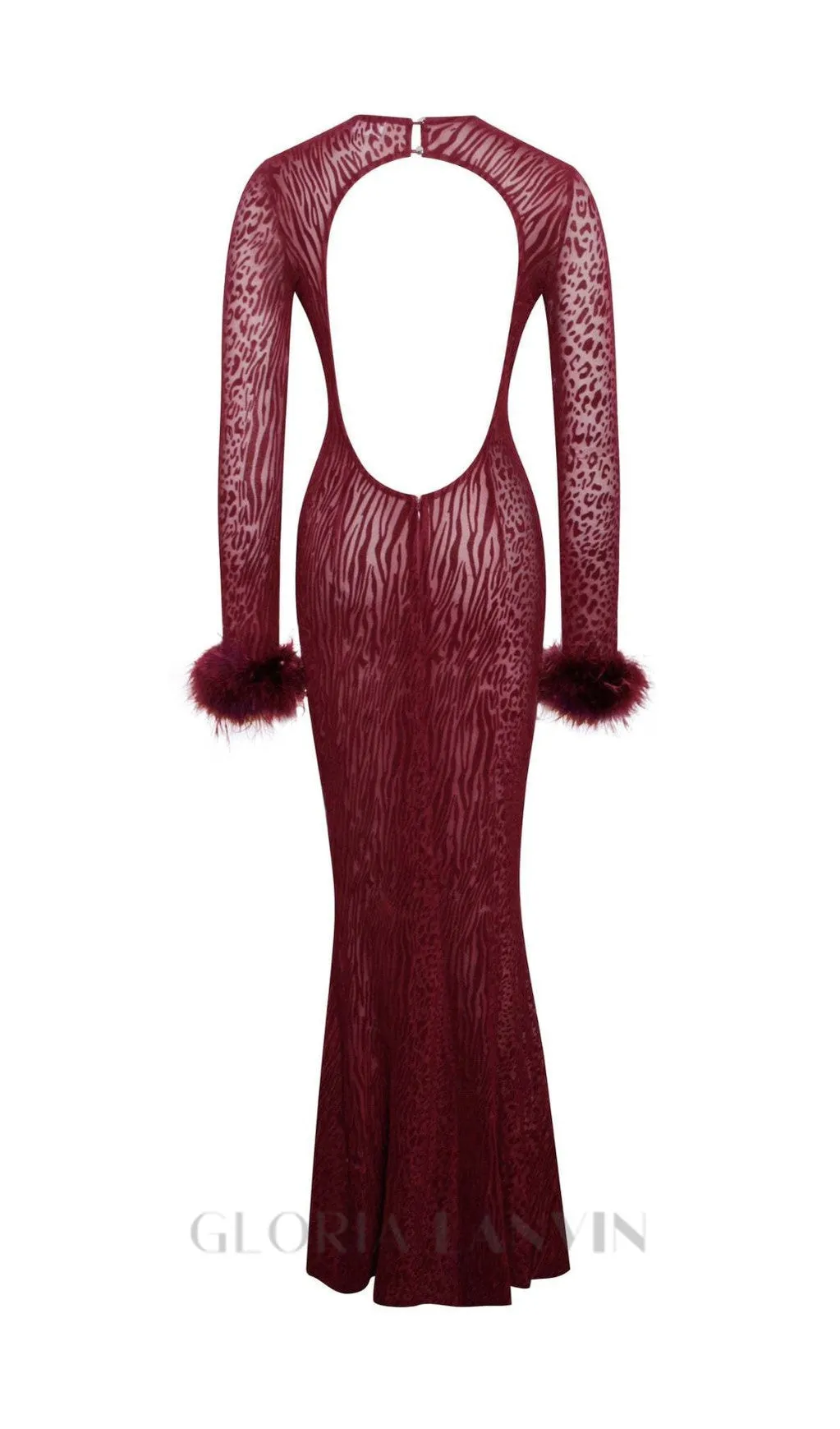 burgundy mesh feather maxi dress Gloria Lanvin
