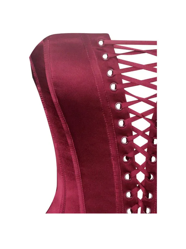 BURGUNDY SATIN LACE CORSET MAXI DRESS Gloria Lanvin