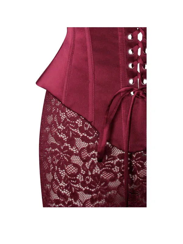 BURGUNDY SATIN LACE CORSET MAXI DRESS Gloria Lanvin