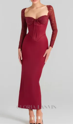 burgundy satin maxi dress with corset Gloria Lanvin