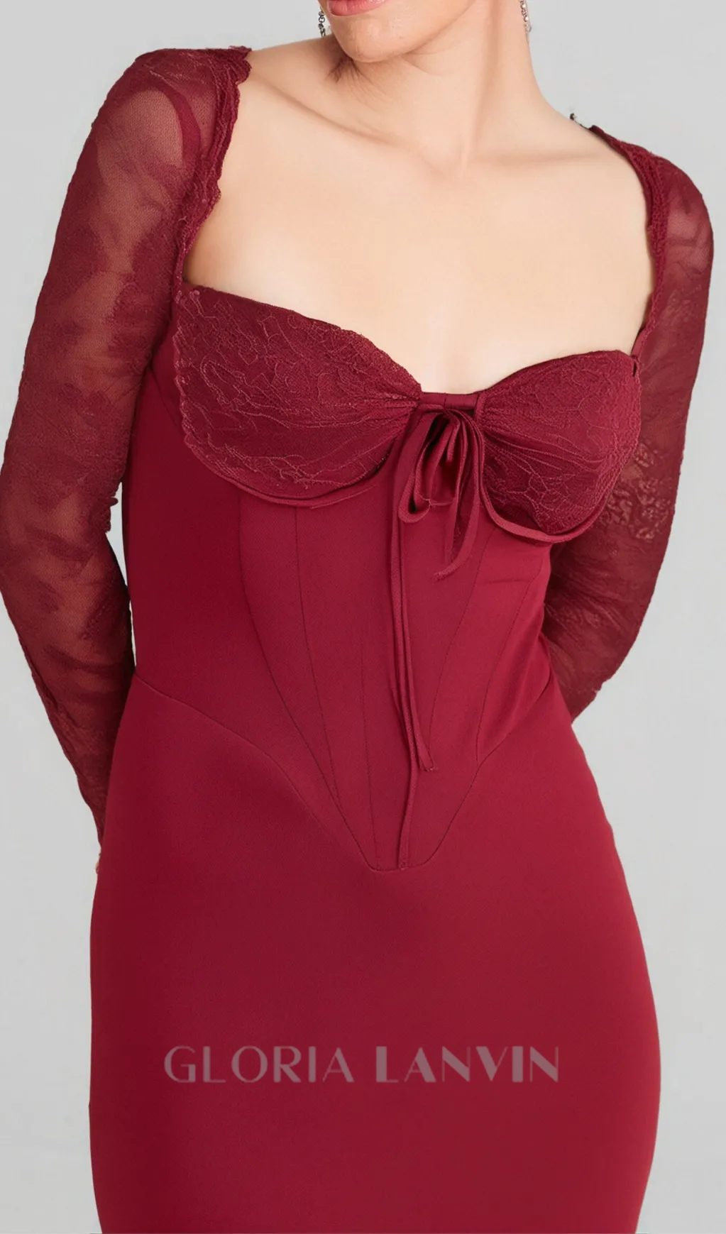 burgundy satin maxi dress with corset Gloria Lanvin