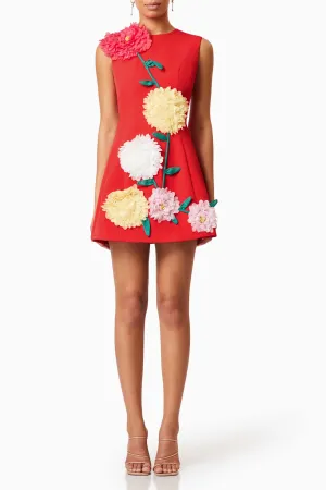 Buttercup Embroidered Mini Dress in Red Gloria Lanvin