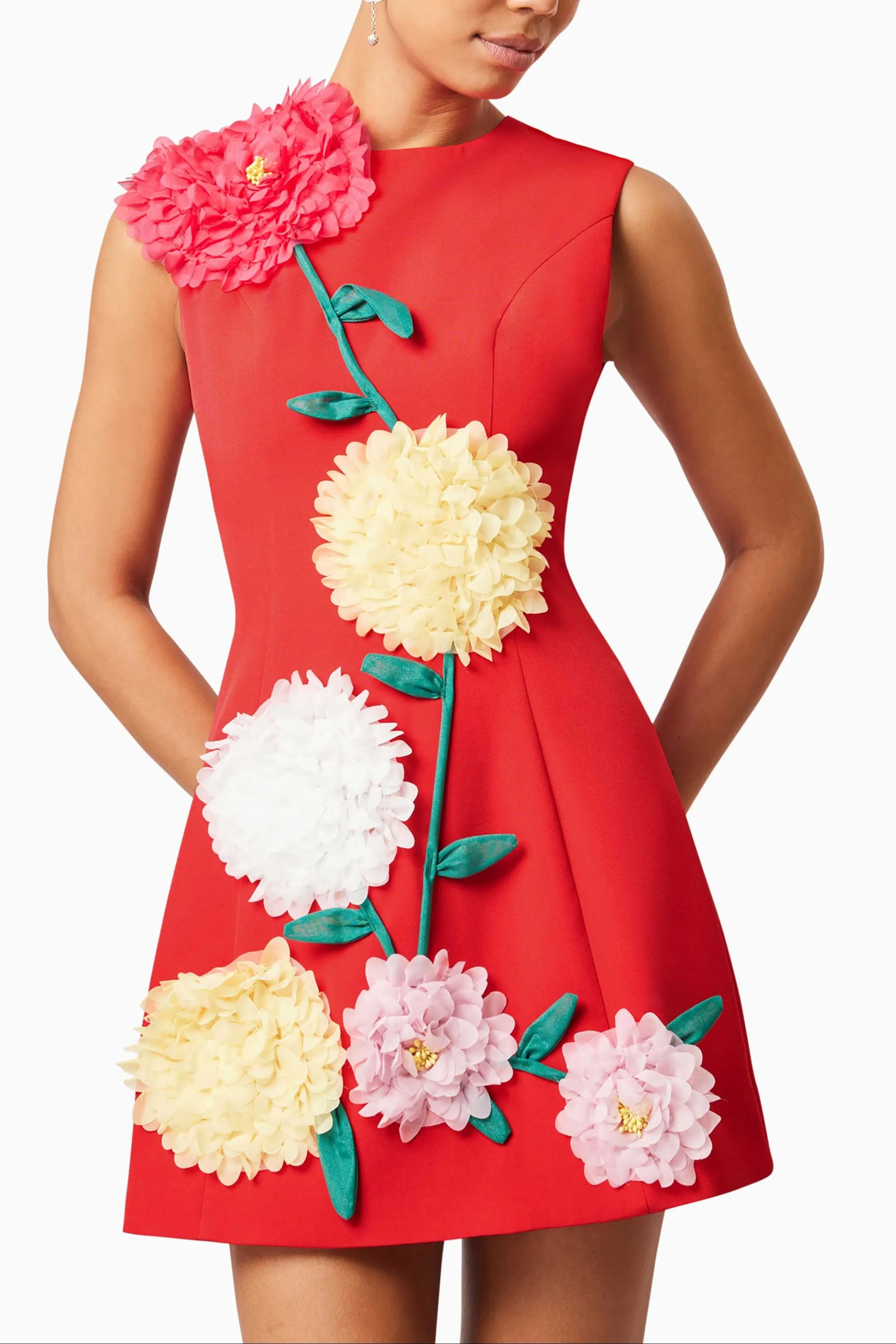 Buttercup Embroidered Mini Dress in Red Gloria Lanvin