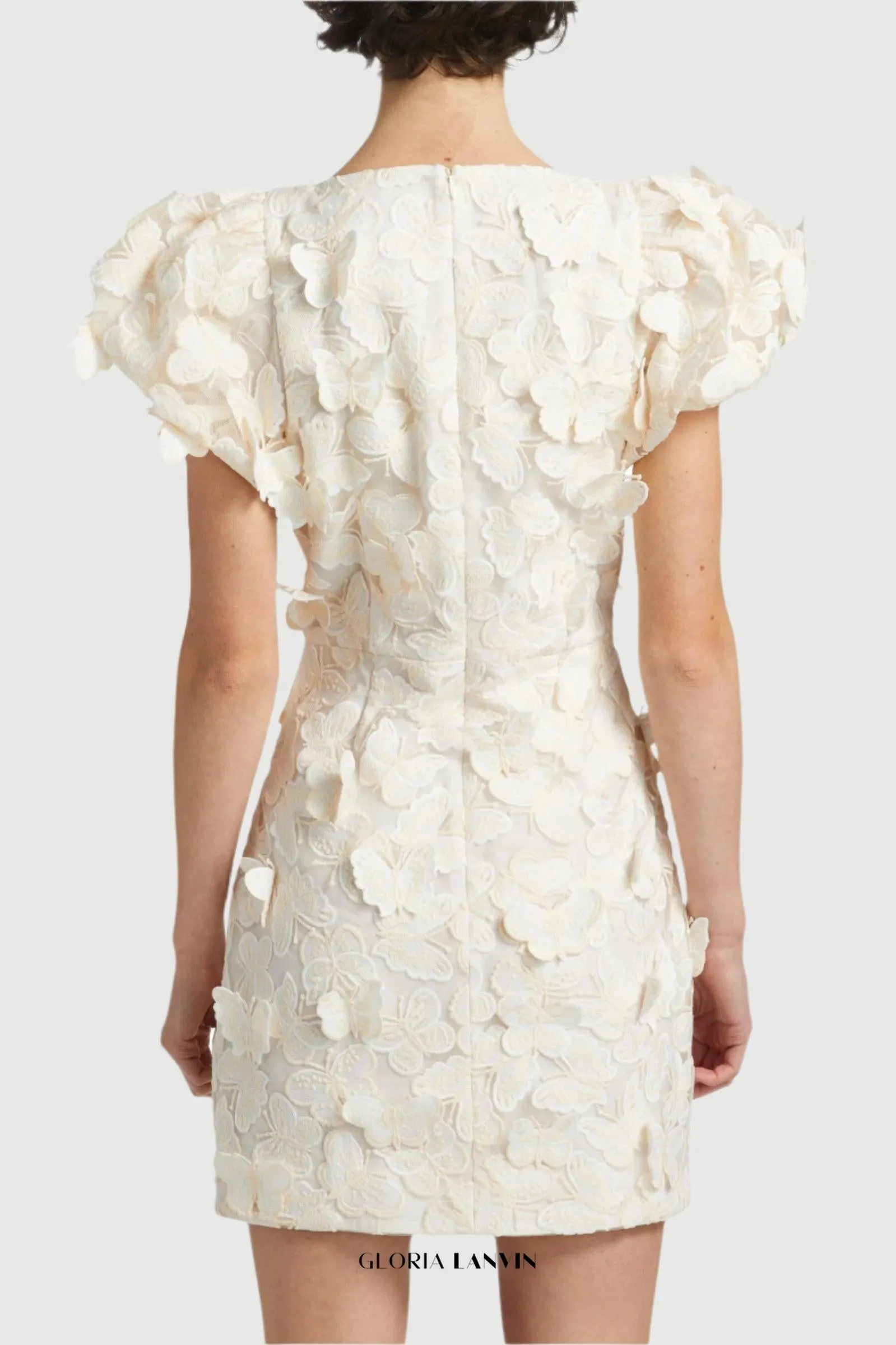 Butterfly Appliqu Mini dress in cream Gloria Lanvin