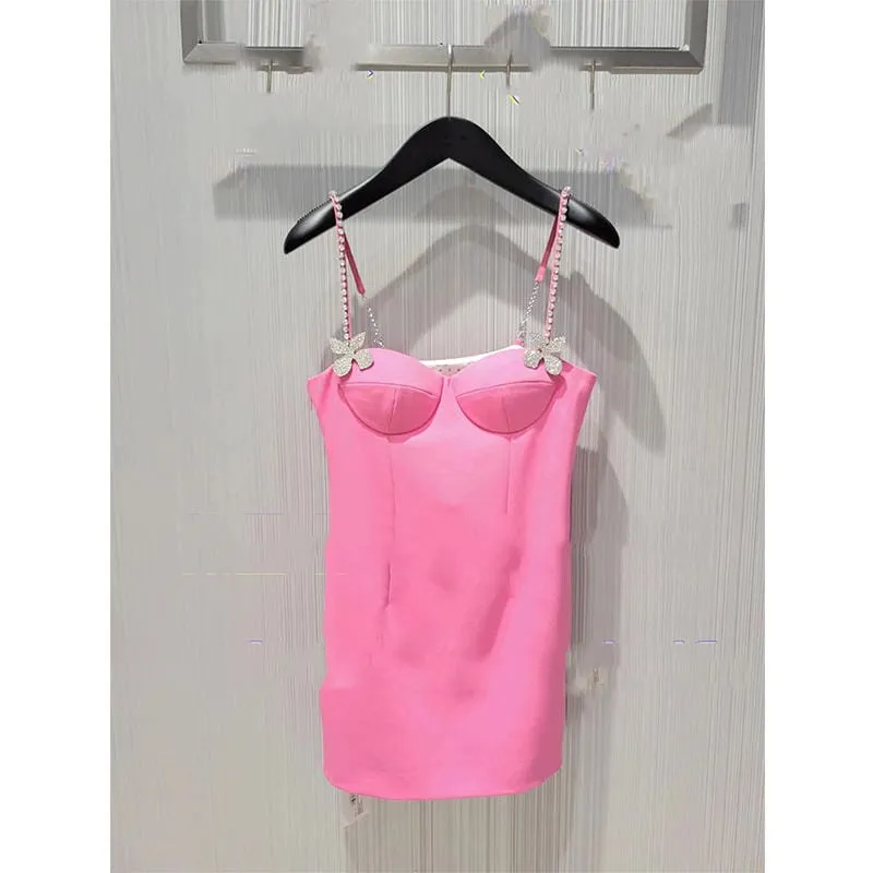 BUTTERFLY CRYSTAL DETAIL MINI DRESS IN PINK Gloria Lanvin