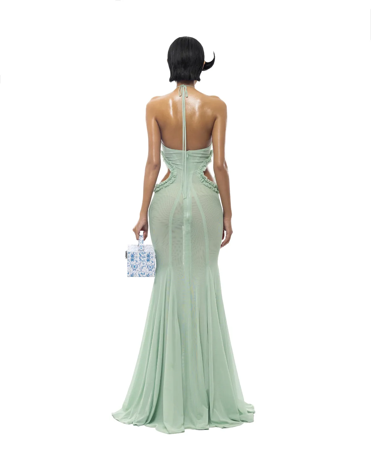 Butterfly Slip Halterneck Tulle maxi Dress in Green Gloria Lanvin
