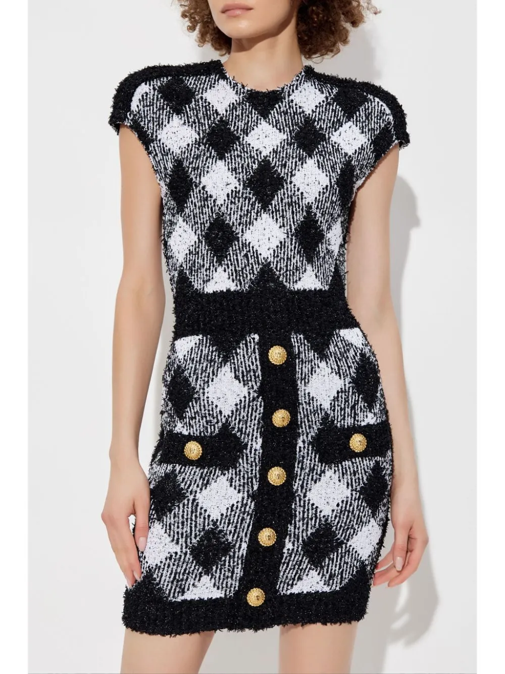 button-embellished plaid texture mini dress Gloria Lanvin
