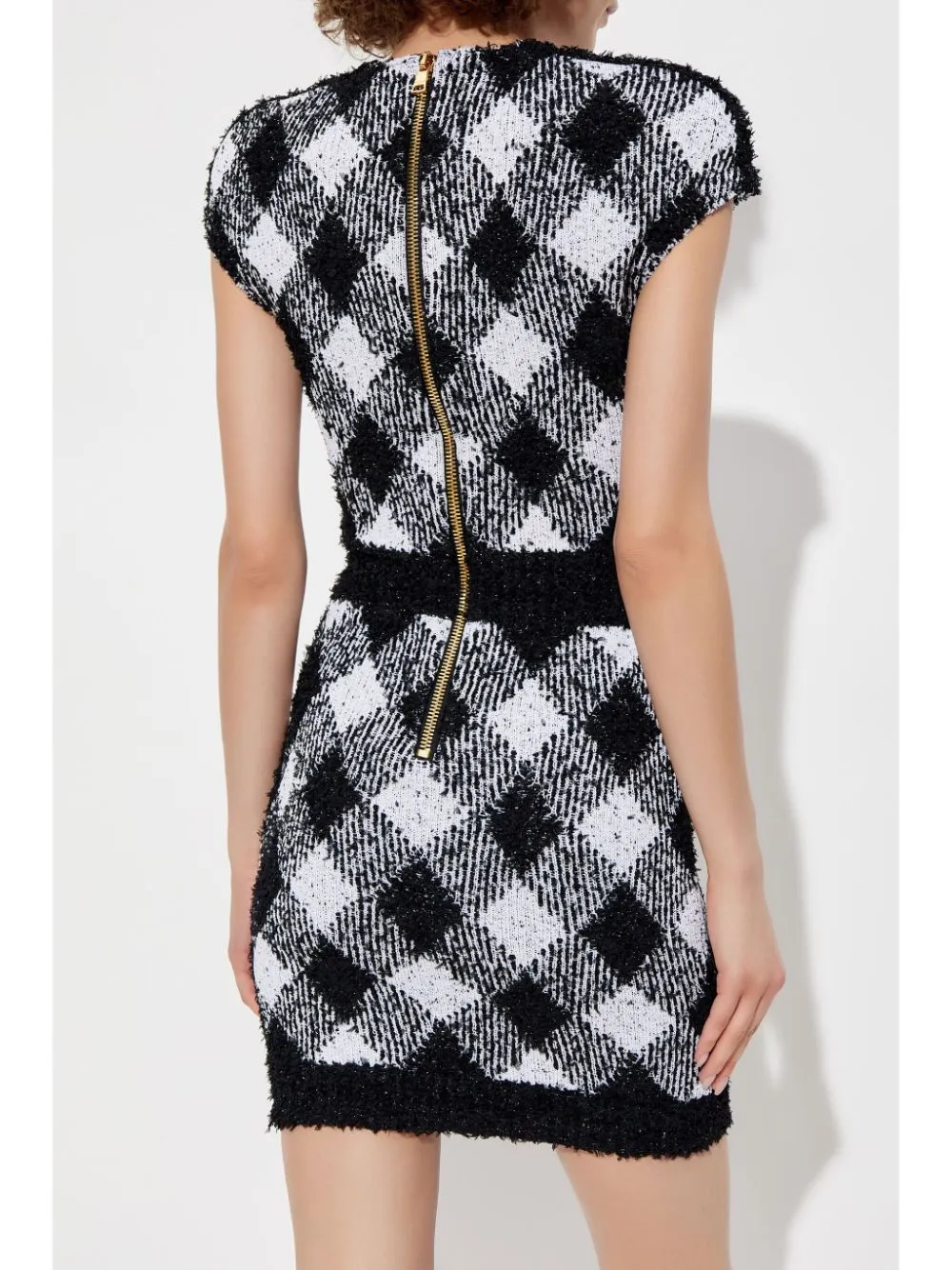 button-embellished plaid texture mini dress Gloria Lanvin