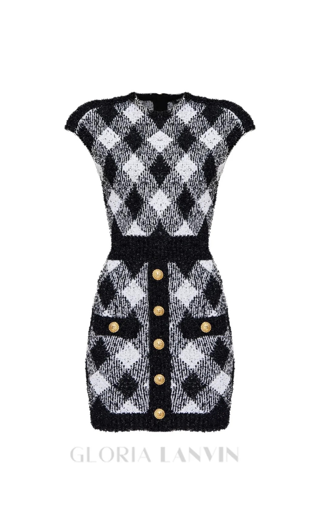 button-embellished plaid texture mini dress Gloria Lanvin