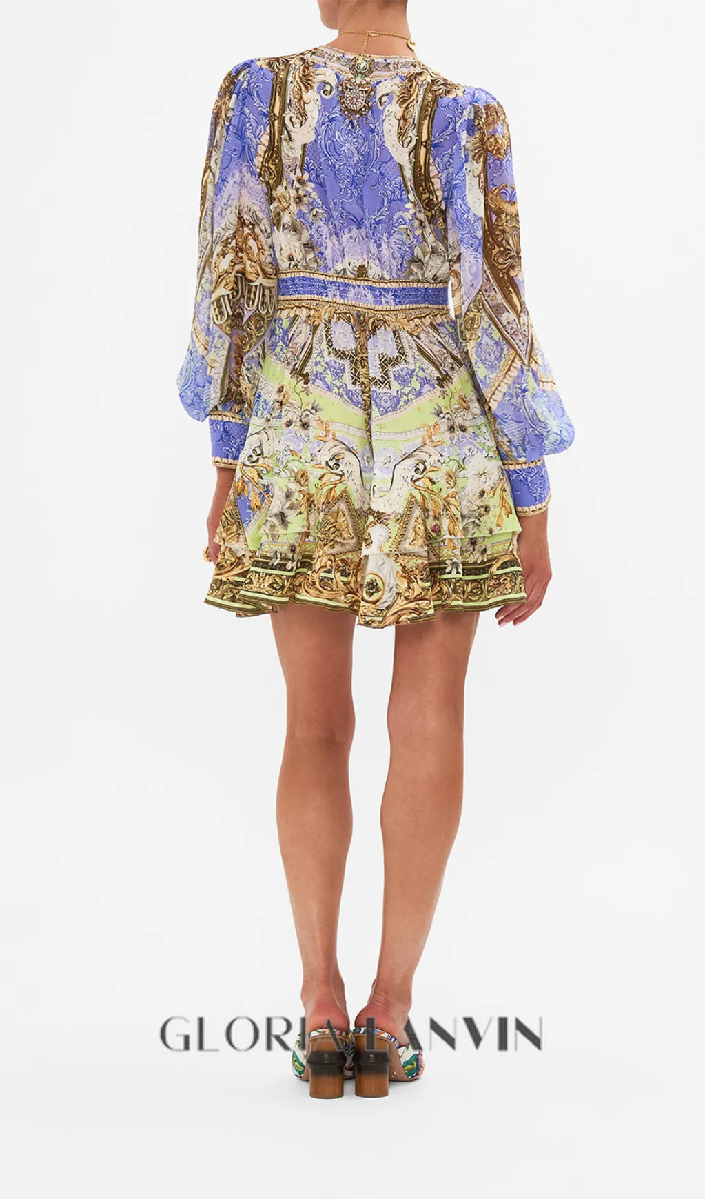 BUTTON FRONT FRILL DRESS GILDED Gloria Lanvin