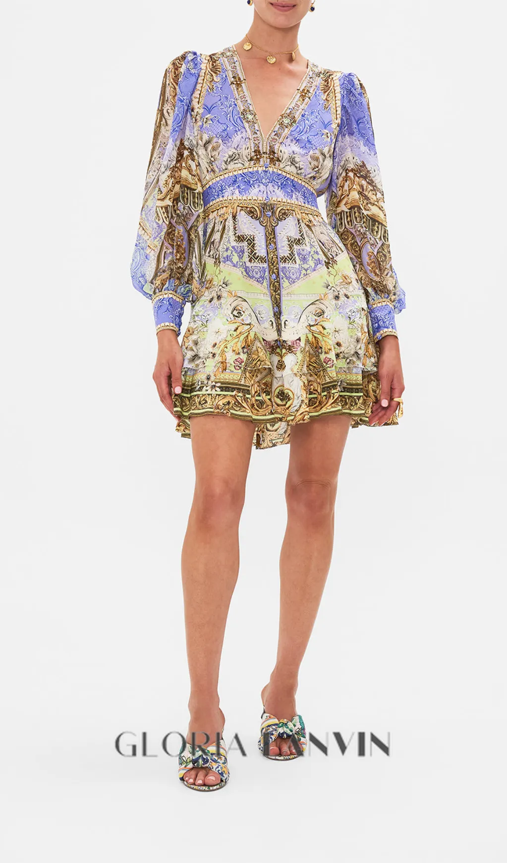 BUTTON FRONT FRILL DRESS GILDED Gloria Lanvin