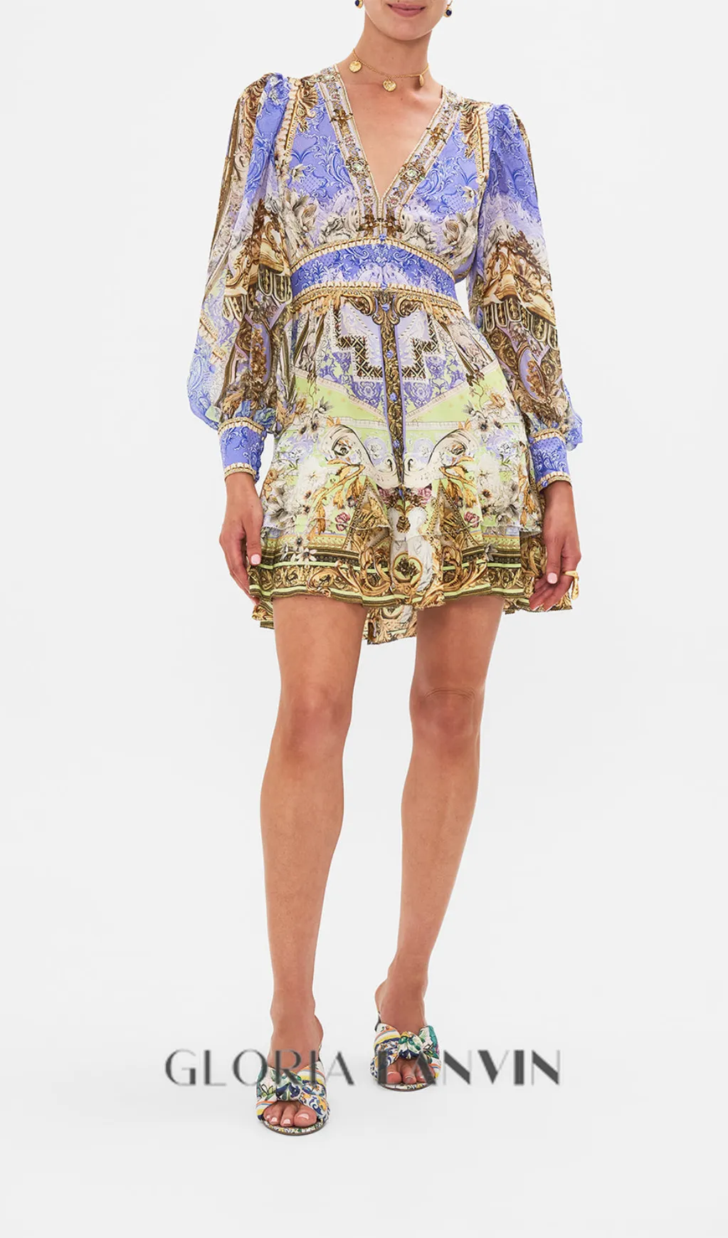 BUTTON FRONT FRILL DRESS GILDED Gloria Lanvin