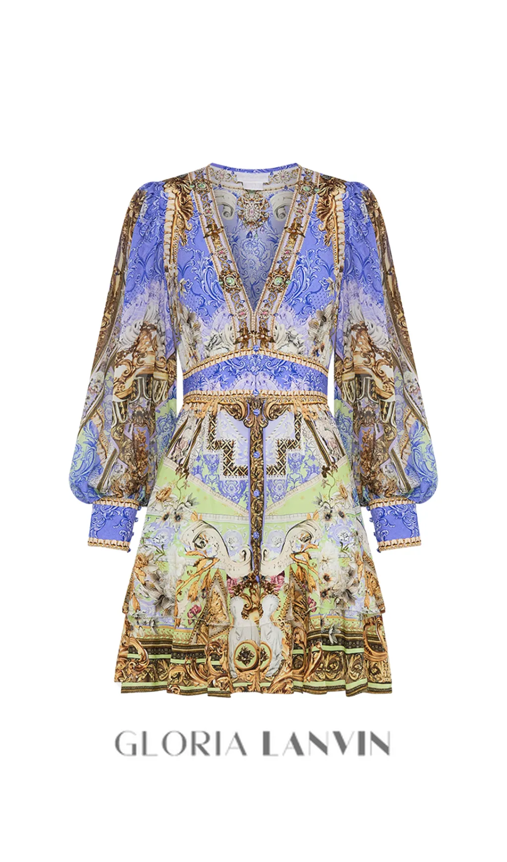 BUTTON FRONT FRILL DRESS GILDED Gloria Lanvin