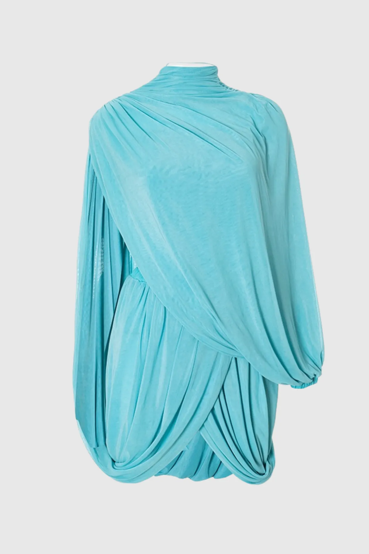 Cahya Asymmetric Draped Mesh Mini Dress Gloria Lanvin