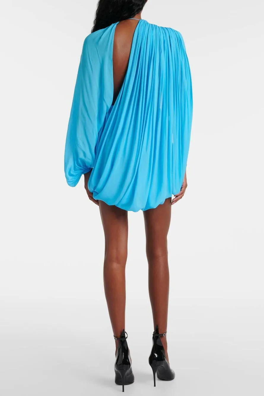 Cahya Asymmetric Draped Mesh Mini Dress Gloria Lanvin