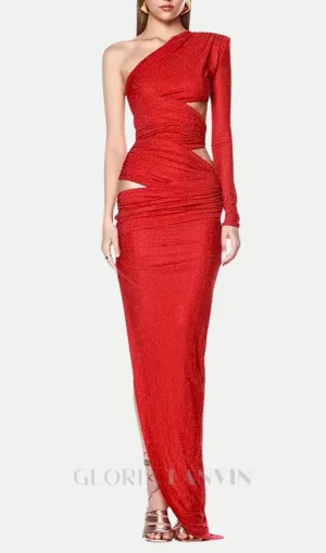 Caits One Shoulder Crystal Cutout Maxi Dress Gloria Lanvin