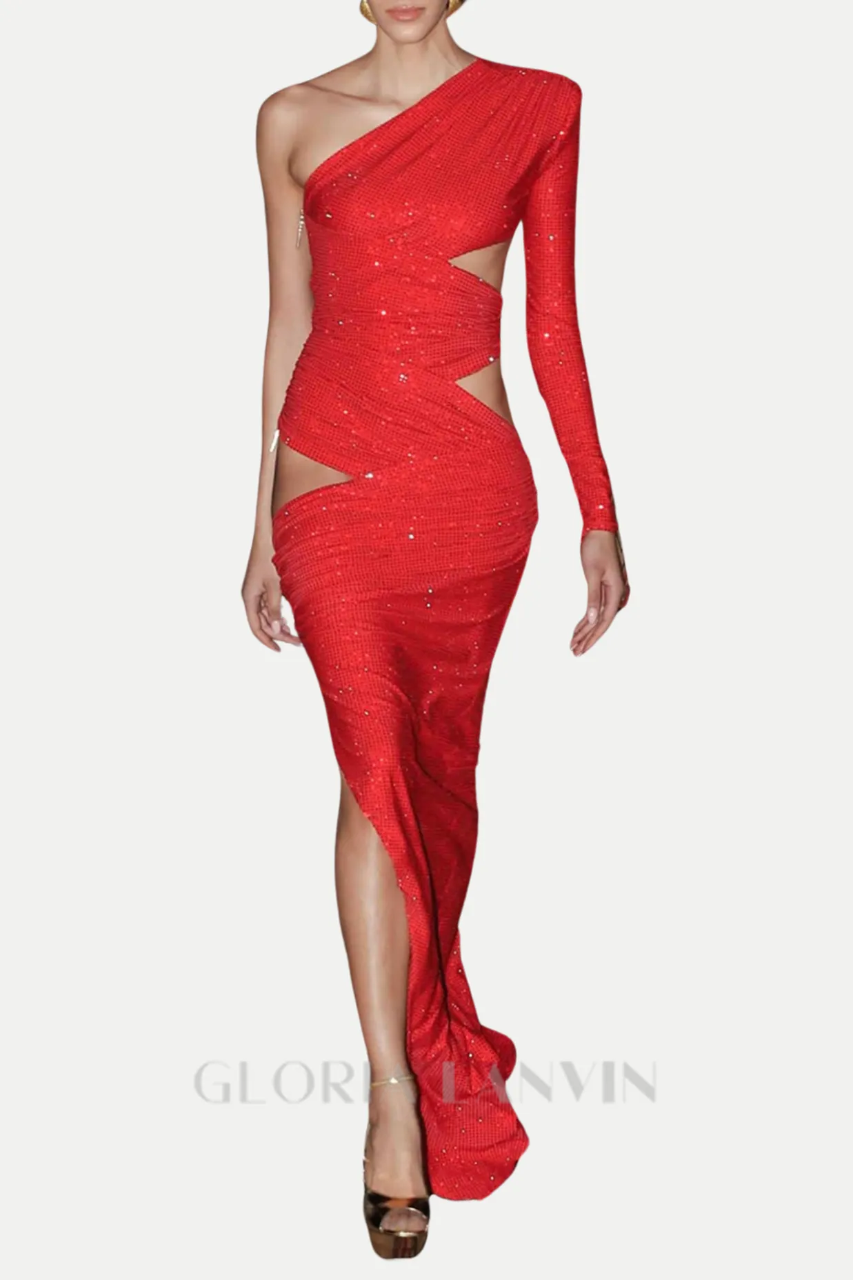 Caits One Shoulder Crystal Cutout Maxi Dress Gloria Lanvin