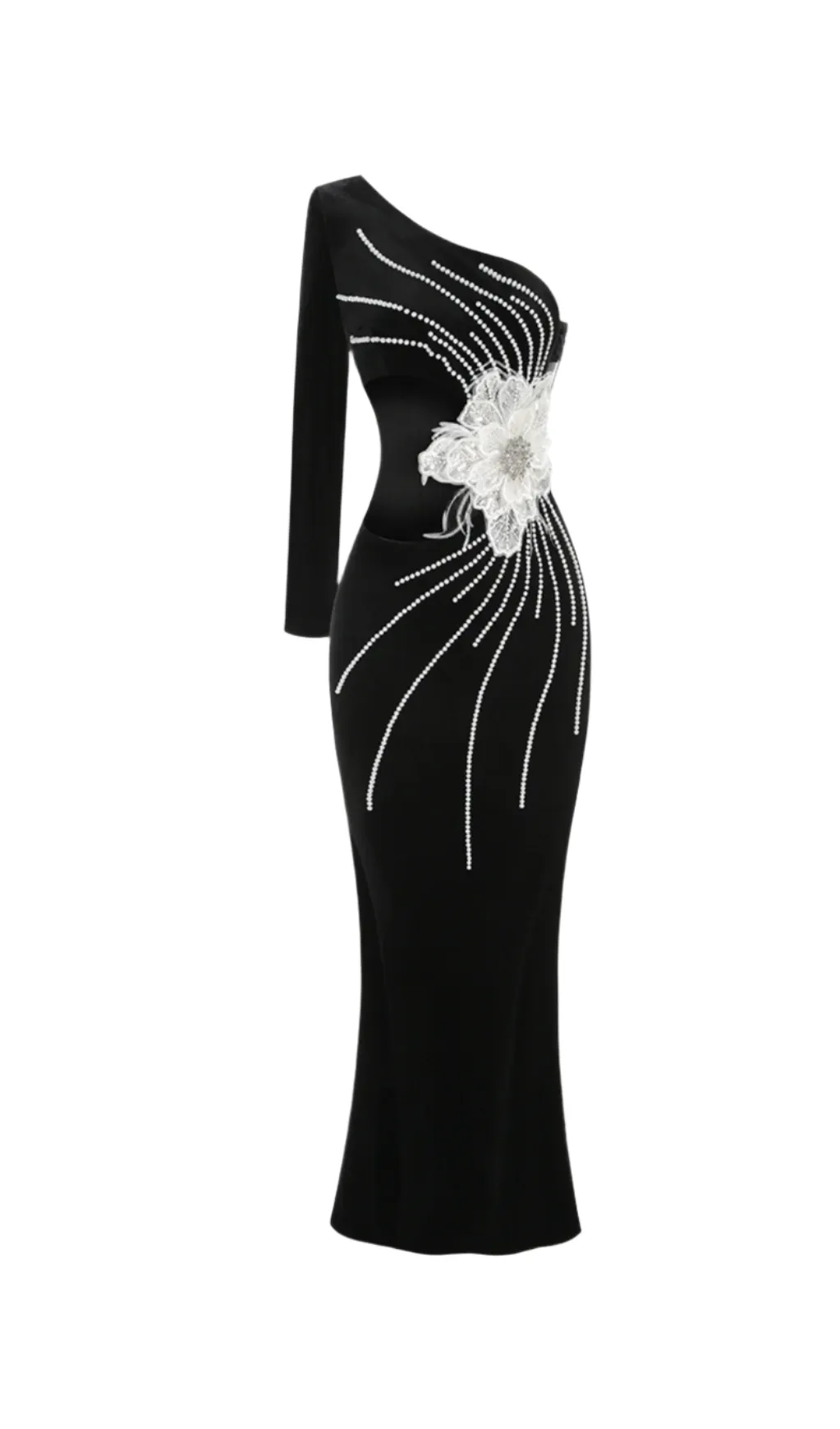 Calista Olive Black One Shoulder Velvet Maxi Dress Gloria Lanvin