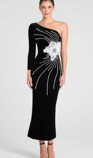 Calista Olive Black One Shoulder Velvet Maxi Dress Gloria Lanvin