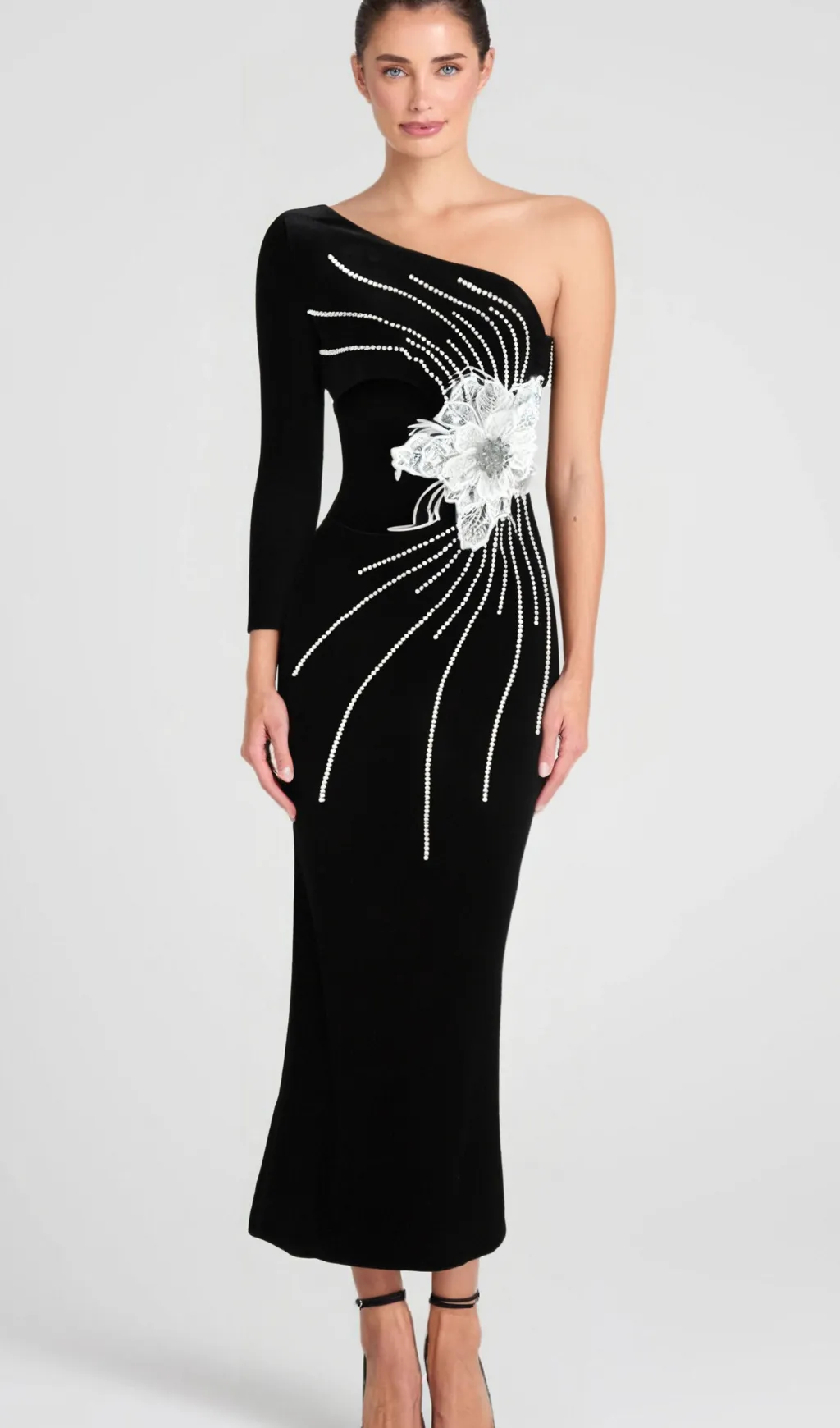 Calista Olive Black One Shoulder Velvet Maxi Dress Gloria Lanvin