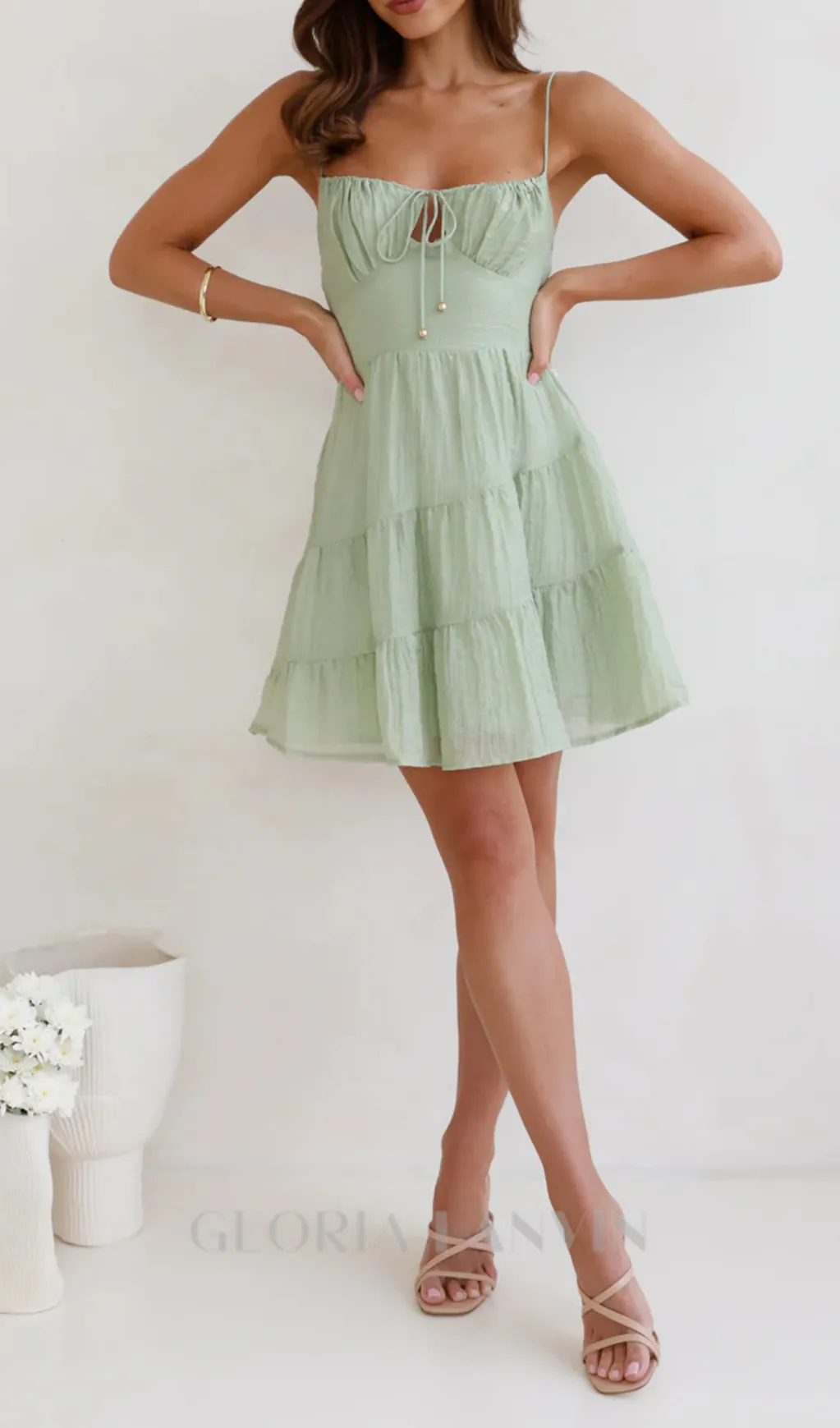 calista strap mini dress in green Gloria Lanvin