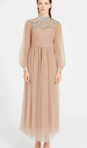 Calixte pink embellished tulle midi dress Gloria Lanvin